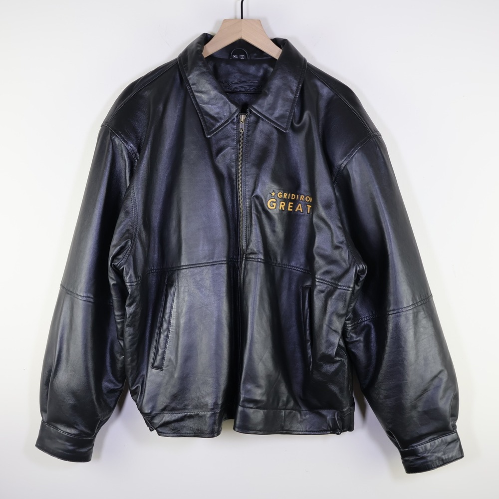 Vintage Mike Ditka Gridiron‎ Greats Leather Bomber Jacket Size XL Black HOF 88